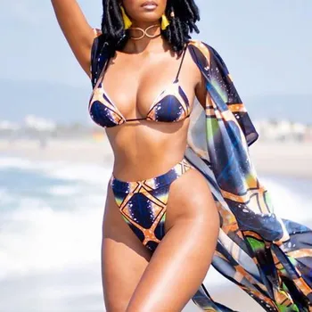 

Swimwear Women Sexy Thong Bikini Swimsuit Push Up Flore Print Padded Bandage Bathing Women Brazilian String High Waist Bikini