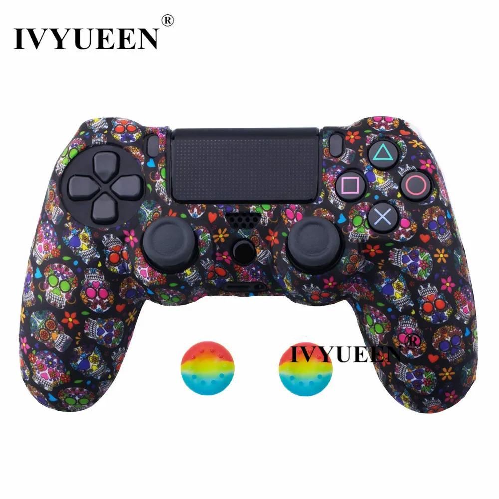 Colorfull Skull B IVYUEEN для sony playstation 4 PS4 Pro тонкий контроллер силиконовый чехол защитная кожа с аналоговой рукояткой для PS4 DS4 геймпад - Цвет: Colorfull Skull B