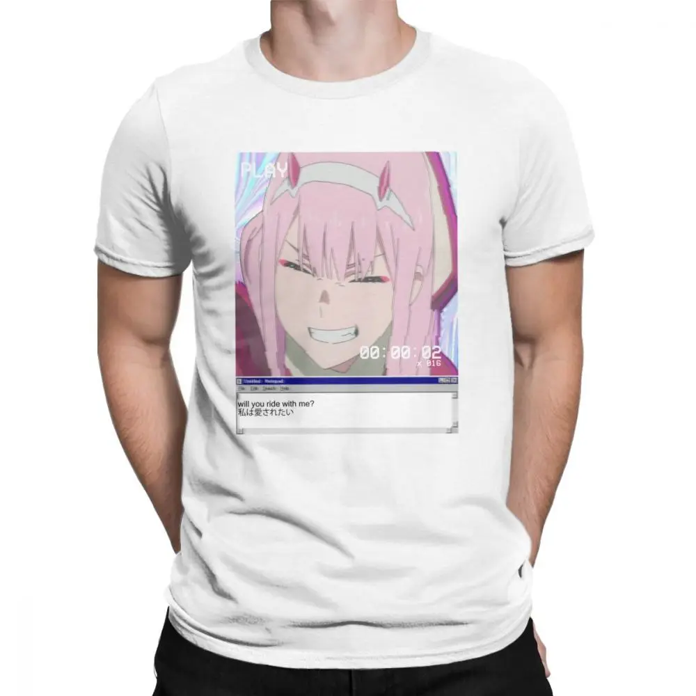 Darling In The FRANXX Zero Two Футболка мужская Эстетическая хлопковая футболка с коротким рукавом Одежда юморные топы размера плюс летние футболки - Цвет: Белый