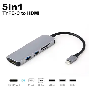 

5 in 1 Type-C to HDMI USB3.0 SD/TF Card Hub Adapter for Samsung Galaxy Huawei