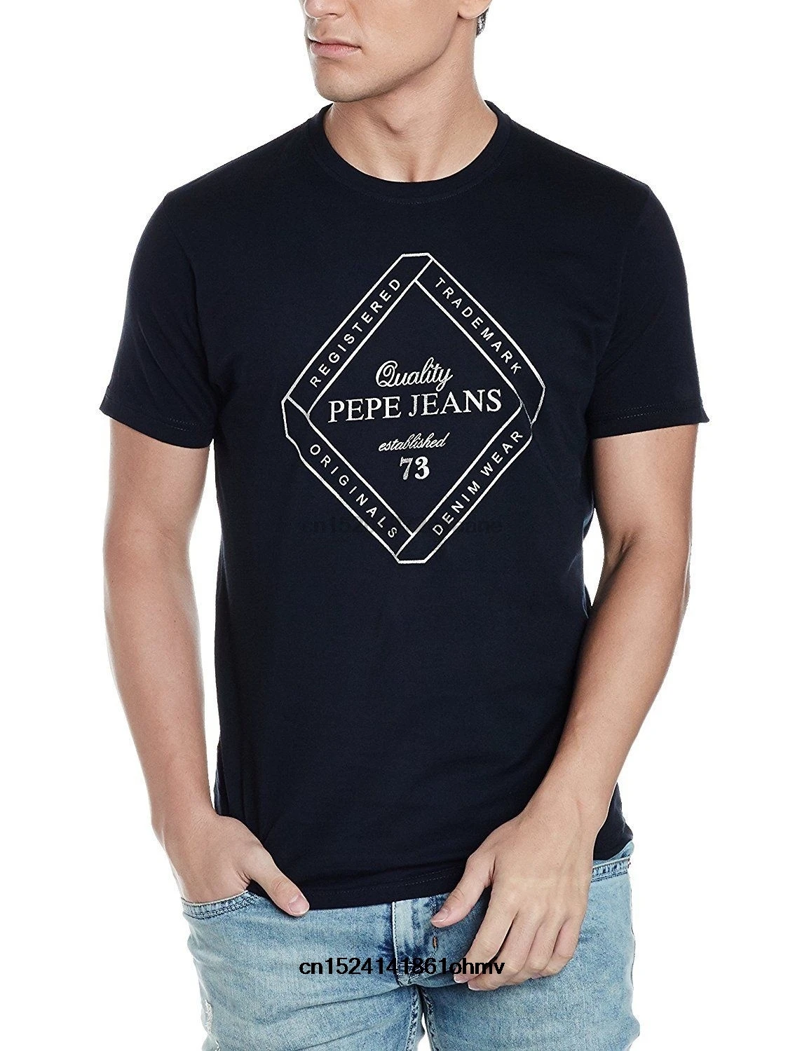 

Nwt Jeans Men Black Pepe Printed Slim Fit Round Neck Cotton T-shirt Men Casual T Shirt