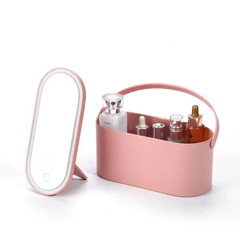 

LED Makeup Mirror Cosmetic Box LED Touch Screen Illuminated Professional Makeup Mirror Cosmetic Storage Box for Travel
