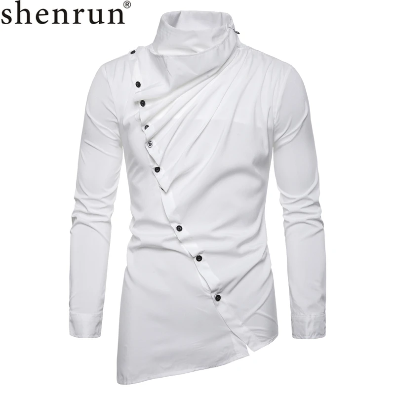 

Shenrun Men Shirts Long Sleeve Banquet Stage Costumes Slant Placket Pile Collar Dress Shirt Nightclub Singer Host Dancer Ball