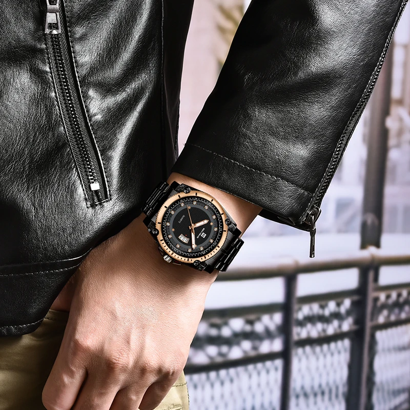 BEN NEVIS Luxury Brand Bussiness Quartz Movement Men's Wristwatch Black or Gold Stainless Steel Watch Strap Automatic Calendar