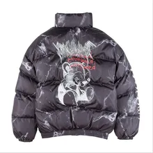 

Hip Hop Jacket Parka Hurt Bear Print Men Winter Oversize Windbreaker Streetwear Harajuku Padded Jacket Coat Warm Outwear Hipster