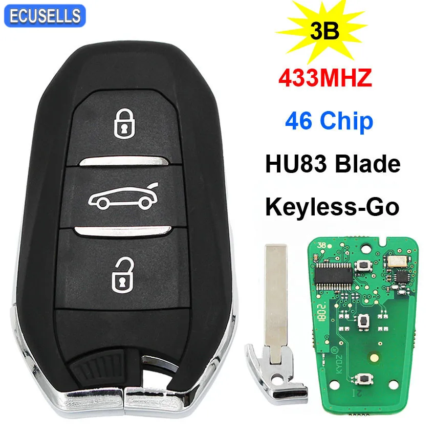 Keyless-Go 3 кнопки DS умный дистанционный ключ 433 МГц 46 чип для peugeot 208 308 508 3008 5008 для Citroen C4 с HU83 Аварийный ключ