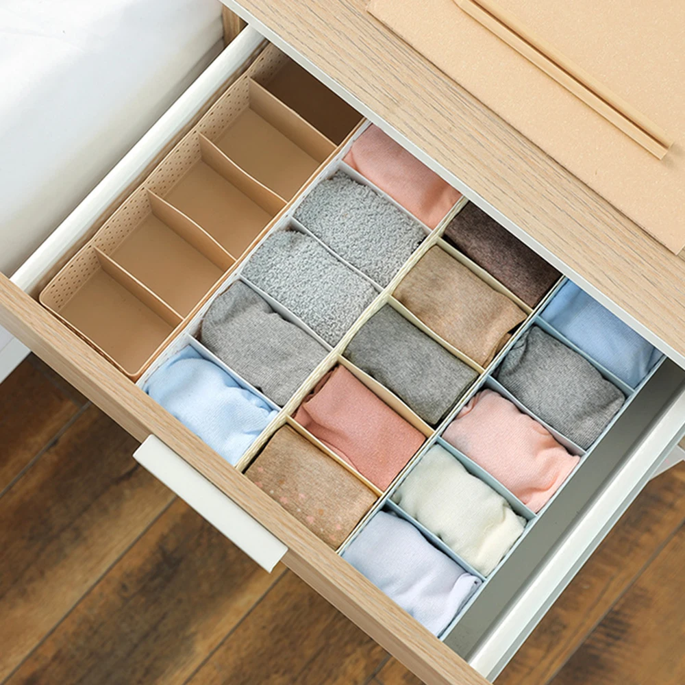 

5 Cells Divider Hollow Storage Box Plastic Organizer for Tie Bra Underwear Socks Drawer Cosmetic Home Bedroom Save Space Basket