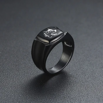 

BLACK RING MEN STAINLESS STEEL SQUARE SIGNET RING WITH ENGRAVABLE BAND