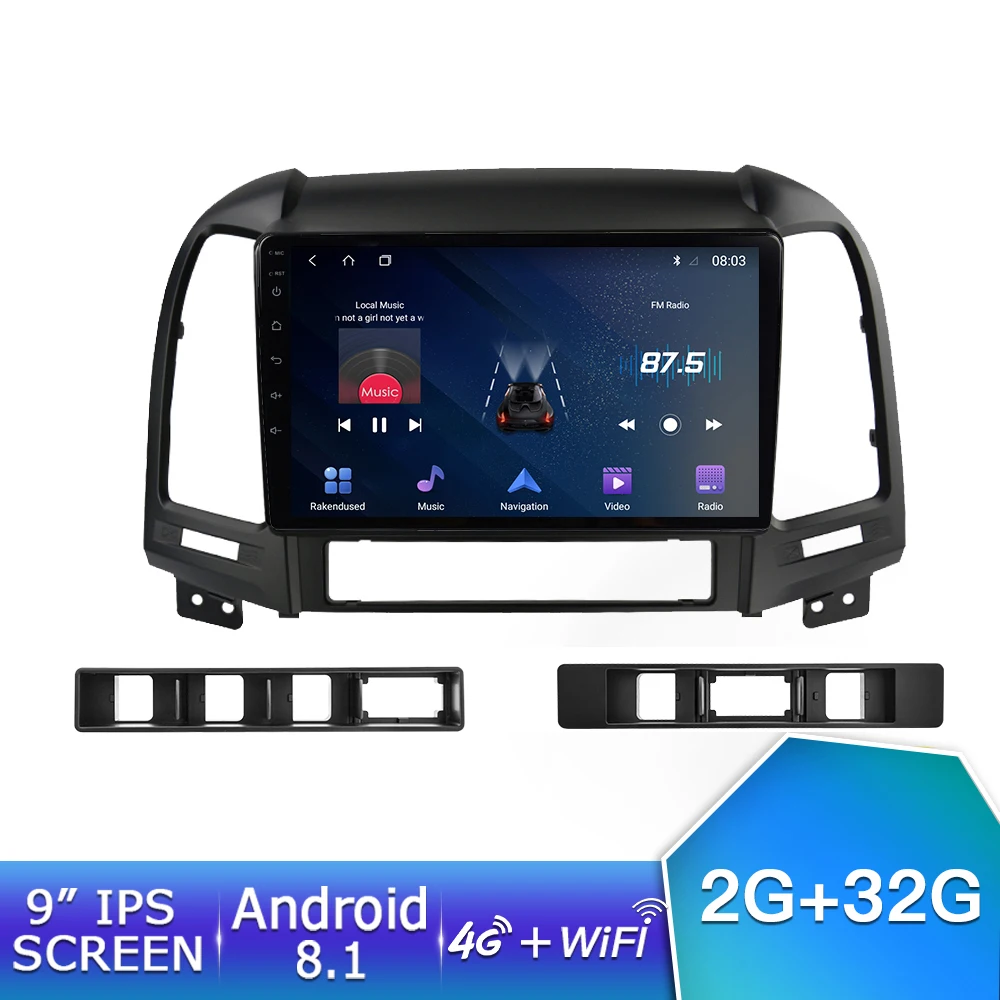 Ekiy 9 ''ips Android 8,1 Автомобильный мультимедийный Авторадио 4G+ 64G для hyundai SANTA FE 2005-2012 gps Навигация стерео DSP видео плеер - Цвет: 2G 32G