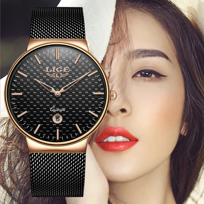 

LIGE Luxury Women's Watches Mesh Band Female Clock Quartz Wristwatch Fashion Ladies Wrist Watch reloj mujer relogio feminino