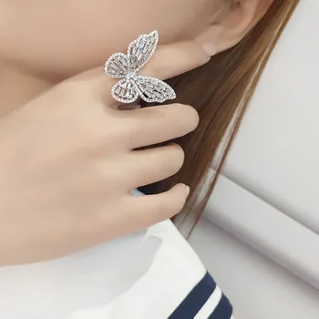 

New trendy women's temperament ring super flash zircon hollow butterfly opening ring female wild index finger ring fashion