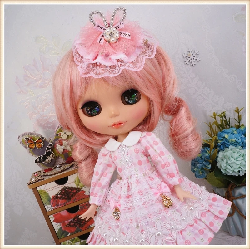 Одежда для 1/6 blyth doll, розовое кружевное платье с цветочным принтом, подходит для Pullip, Licca, Azone 1/6, аксессуары для кукольной одежды