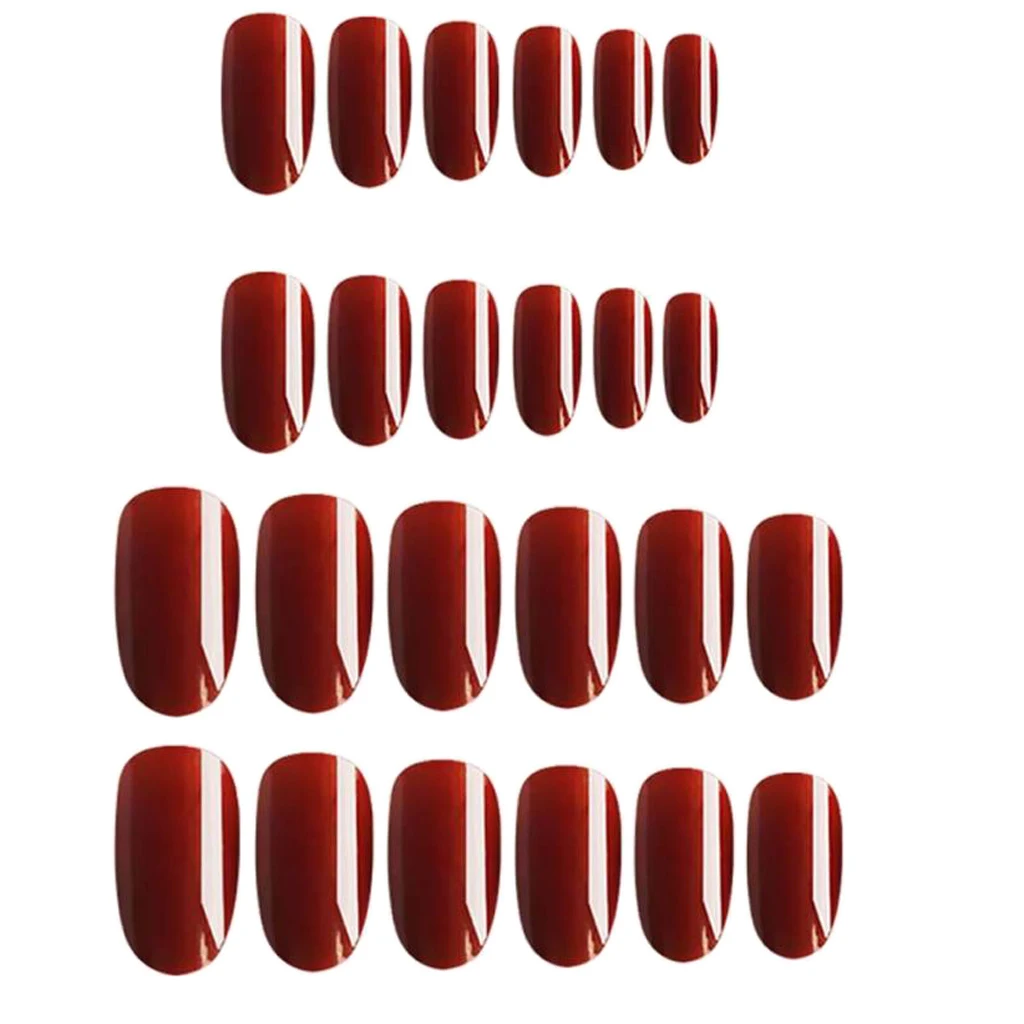 Pack of 24 Oval False Nails Nail Tips French Manicure Nail Designs Full Cover Tips (Red)