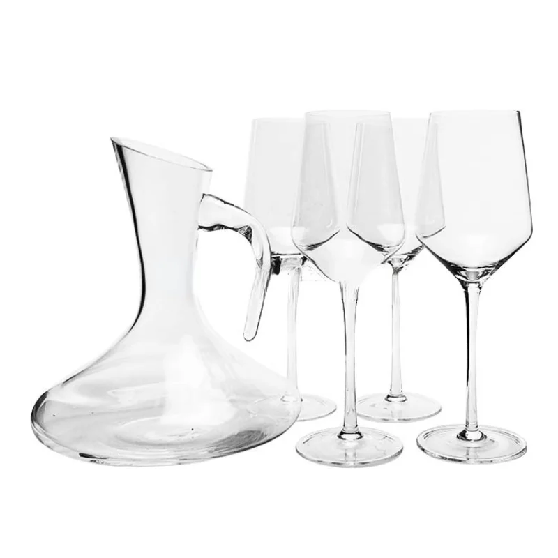 

Wholesale Hand Blown High Quality Cute Design Clear Stock Wine Decanter Glass Sets
