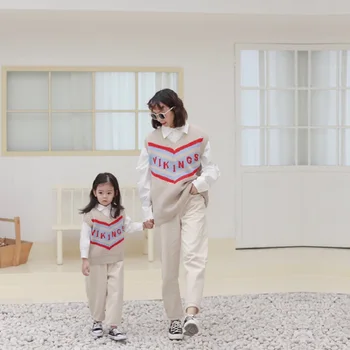 

2020 Family Matching Outfits Mother Son Vest Mommy and Me Outfits Clothes Mum Mama Mom Kids Baby Girls Boys Knitted Vest Shirts