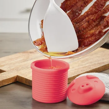 

Kitchen Small Pig Shape Silicone Bacon Oil Storage Jar Household Oil Storage Jar With Filter Detachable Home Kitchen Accessories
