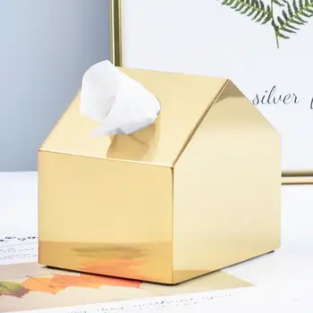 

New Stainless Steel House Shaped Tissue Box Holder Kitchen Bathroom Bedroom Office Home Organizer Table Decor Storage Box