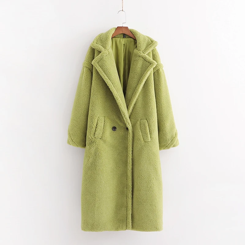 Зимнее пальто женское повседневное длинное меховое пальто шерстяное Женское пальто с длинным рукавом - Цвет: Light green
