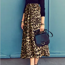 Леопардовая длинная юбка для женщин, плюс размер 5XL 6XL, до середины икры, высокая талия, приталенная, плиссированная, Лоскутная, бархатная, шифоновая, зимняя, летняя