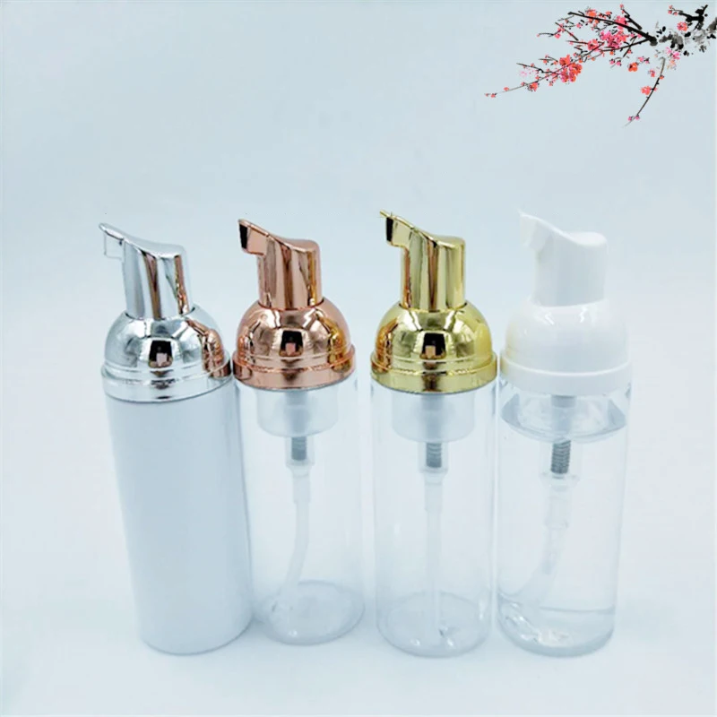 30PCS/LOT 30ML 60ml White Plastic Foam Bottle Empty Cosmetic Refillable Package Lashes Cleanser Shampoo Container with Golden