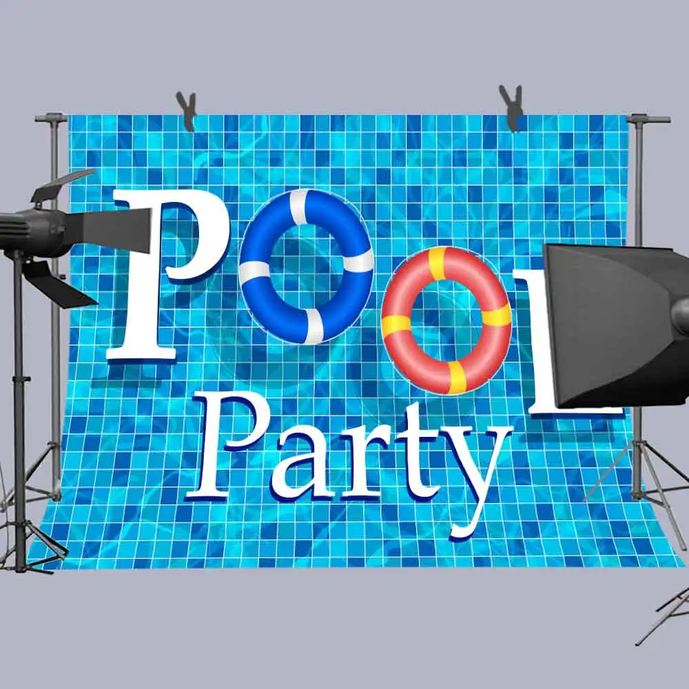 

MTMETY Pool Theme Party Photo Backdrop Summer Swimming Lifebuoy Photography Background Customized Vinyl Backdrops for Studio