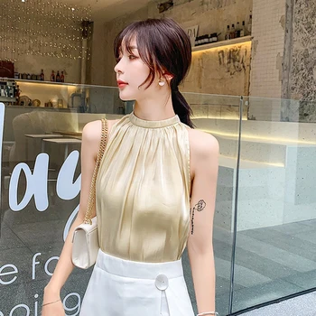 

2020 Summer New Design Feeling Sleeveless Top Chiffon Shirt Women Short Sleeve Vest Casual Elegant Blouse Blusas