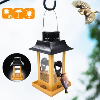 

Solar LED Parrot Feeder Light Hanging Bird Feeder Outdoor Balcony Bird Feeding Station Parrot Pigeon Crow Feeding Yard Decor