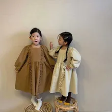 MILANCEL2020/весеннее платье для девочек; Короткие Детские платья для девочек; длинные льняные платья для девочек; платье принцессы с пышными рукавами