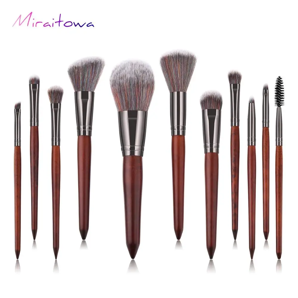 

11pcs Wood Handle Eye Makeup Brushes Professional Flat Angled Brush Pincel Maquiagem Cosmetics Make Up Brushes Set Hairbrush