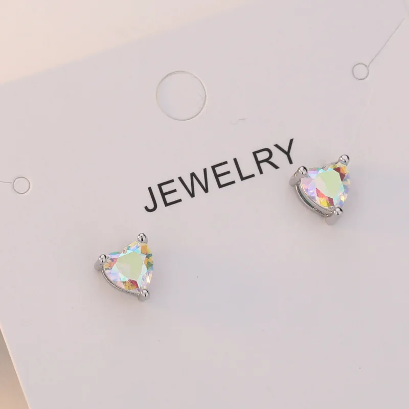 Bague Ringen Модные цветные серьги-гвоздики с топазом в форме сердца для женщин, Классические серебряные серьги с геометрическим узором 925, ювелирные изделия для свадьбы