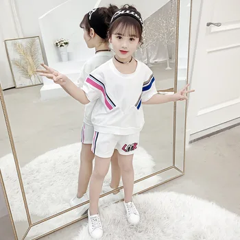 

Kids Girls Summer Clothes 2019 Baby Girl Short Sleeve T-Shirt+Pant 2pcs Sport Set Children's School Suits 6 8 10 12 Year