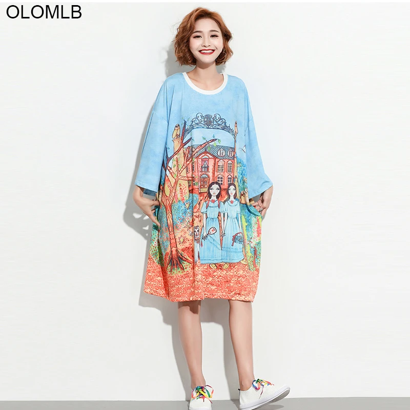 Модные платья Harajuku с рисунком из мультфильма больших размеров Топы 5XL Kawaii Boho