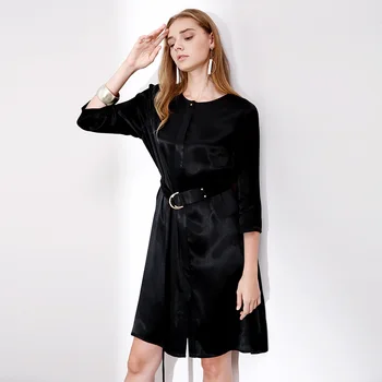 

2019 Autumn new arrival women's fashion temperament casual sashes waist slimming o-neck dress autumn 3L19687