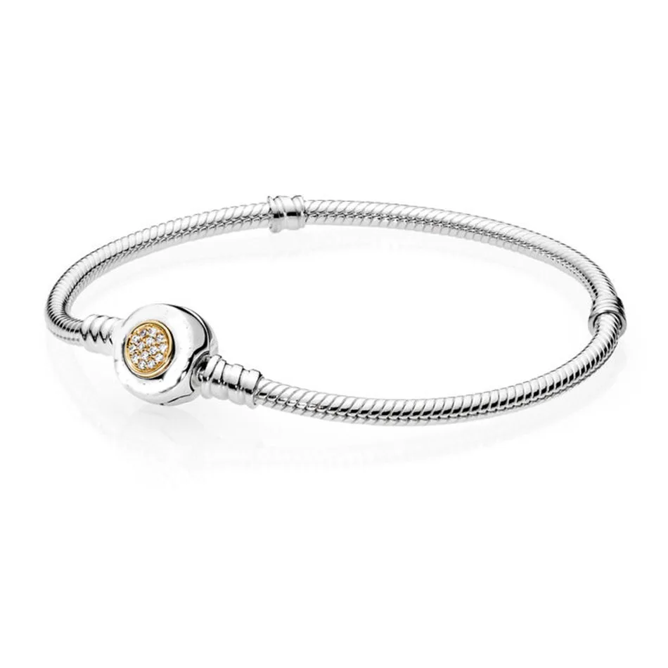 

Authentic 925 Sterling Silver Moments Two-Tone Signature With Crystal Bracelet Bangle For Women fit Lady Bead Charm Jewelry