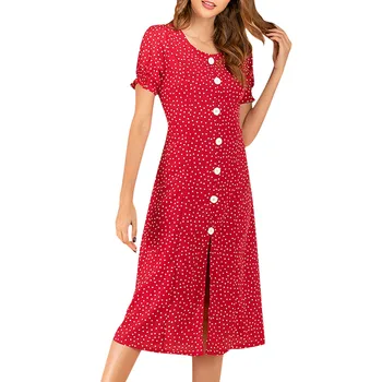 

JAYCOSIN dress O-Neck Office summer Dress Lady women Dot print Bodycon Short Sleeve A-Line Dress female Streetwear vestido 9730