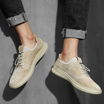 

Handmade Breathable Casual Shoes Natural Leather Men Shoes Lace Up Quality Outdoor Flats Shoes Men Sapato Masculino