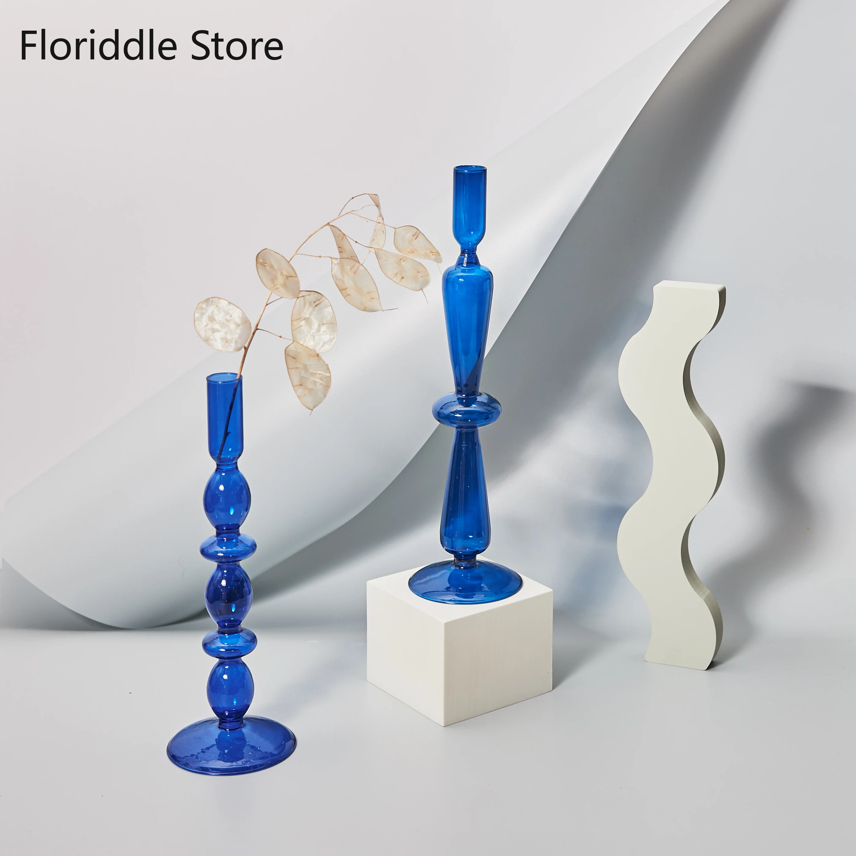 Blue Glass Candle Holder Candlesticks for Wedding Birthday Holiday Home Decoration Morden Decorative Glass.jpg