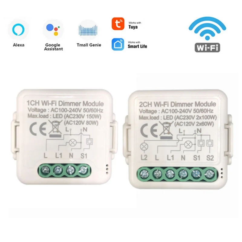 Tuya WiFi Dimmer Smart Switch Module Zero Firel AC 100-240V 2 Way Wireless Light Dimming Relay Work With Google Home | Лампы и