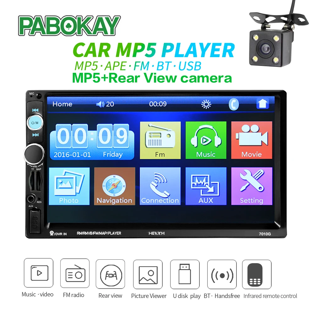 2 din 7 inch HD Car Radio GPS Navigation Player Camera Autoradio Bluetooth AUX MP3 MP5 Stereo FM Audio USB Auto Electronic 7010G |
