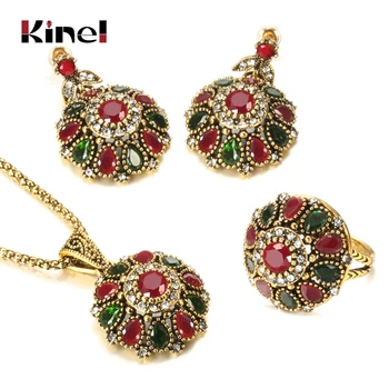 Ethnic Bride Crystal Flower Earring Ring Jewelry Set