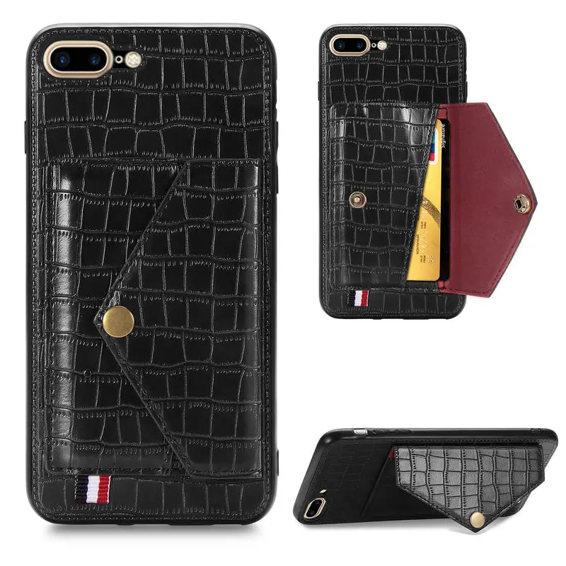 

For Iphone 7 Case Wallet Card slot Car bracket Back Cover For Iphone 7 8 Plus 7 8 SE 2020 Crocodile Pattern PU Leather Cover
