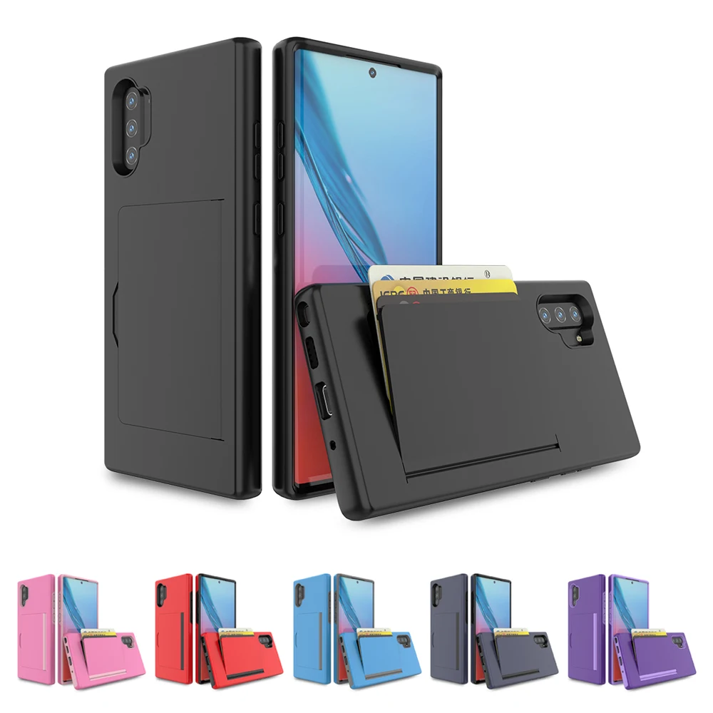 

For Samsung Galaxy Note 10 Plus Note 10+ Phone Case Dual Layer TPU + PC Hybrid Anti-scratch Card Slots Cover For Samsung Note 10
