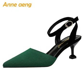 

2020 New Summer Women Sandals High Thin Heel Pointed Toe Buckle Fashion Sexy Ladies Women Shoes Green Female High Heel Sandals
