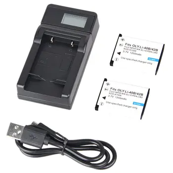 

For Olympus Li-40B / EN-EL10 3.7V 1200mAh Battery 2 + LCD Display USB Charger + USB Cable