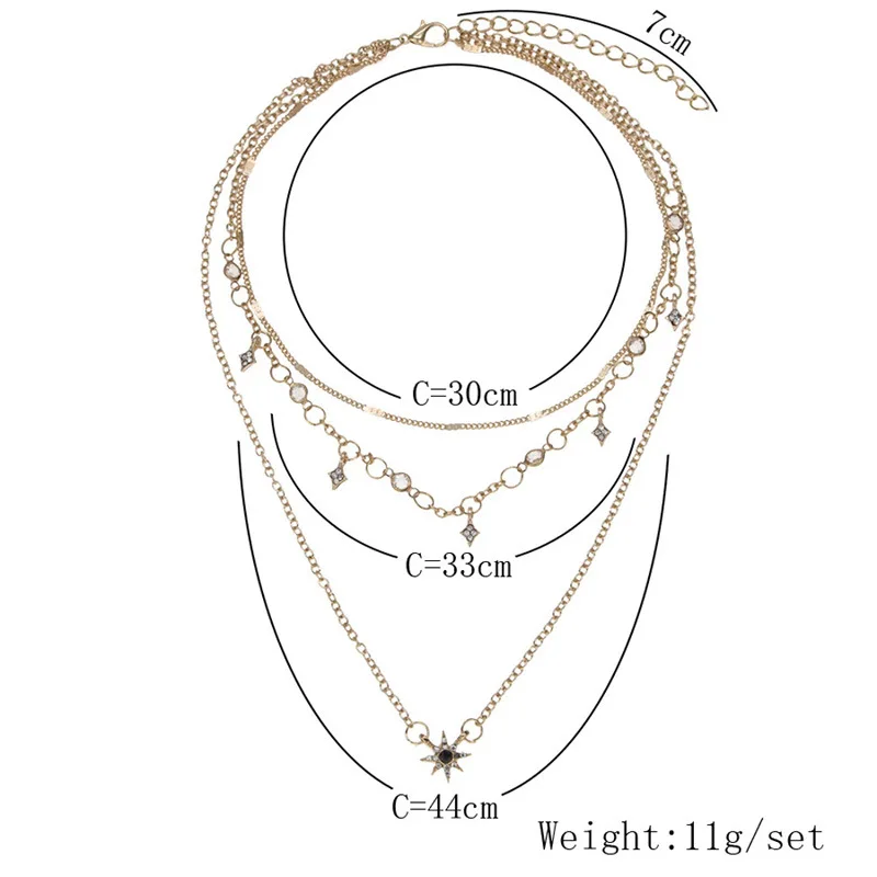 Модное многослойное ожерелье с золотой звездой из сплава для женщин, ожерелье с подвеской с кристаллами, золотое ожерелье
