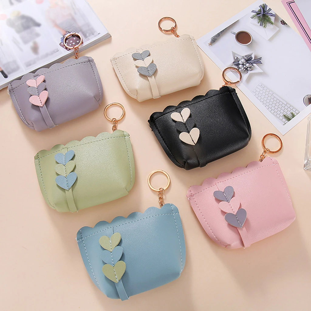 1PC Popular Women Love Decoration Pattern Coin Purse Zip Bag child girls boys Small Fresh Wallet PU Leather Portable Handbag 817