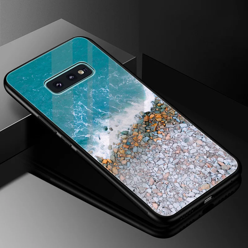 Пляжные Стекло чехол из термопластичного полиуретана для samsung A70 A50 A40 A30 A20 A10 A60 Note 8 9 S10 S7 край S8 S9 плюс крышка корпуса