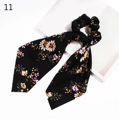 0000011 Ponytail scrunchie hair ties Scarf Elastic Hair Rope for Women Hair Bow Ties Scrunchies Hair Bands Flower Print Ribbon Hairbands - Цвет: 0000011