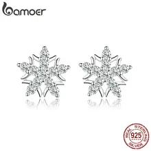 Bamoer цветы Снежинка циркония серьги для женщин Стерлинговое Серебро 925 ослепительные серьги гвоздики Свадебные Engagemetn ювелирные изделия BSE228