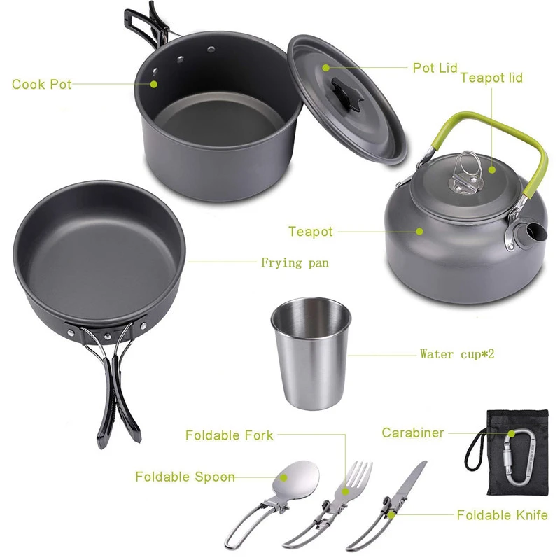 D76F Black Cooking Picnic Pot Tableware Hike Suit Camping Cookware Pan Survival 
